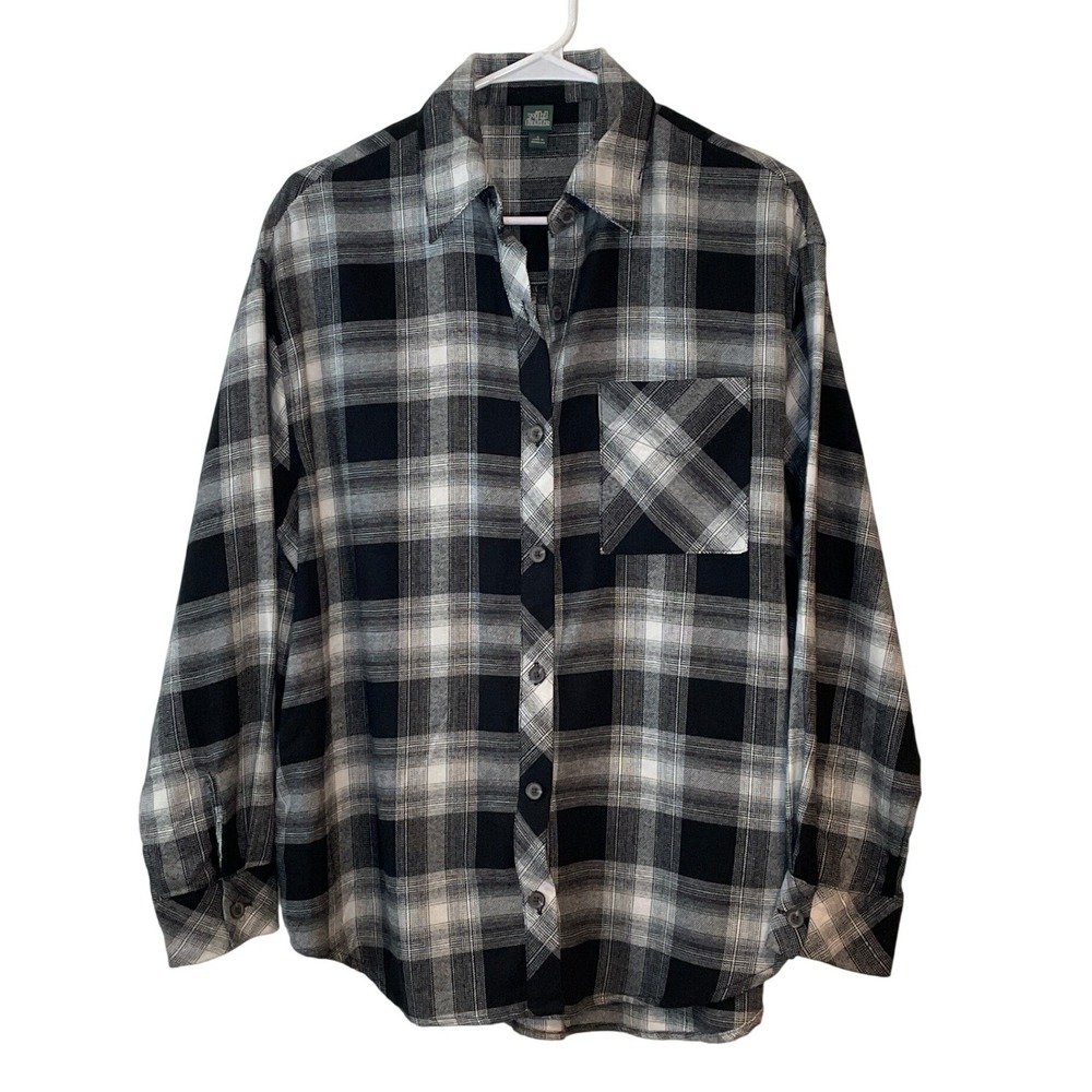 Wild Fable Plaid‎ Flannel Shirt Womens Small Black White Soft Shacket Pockets